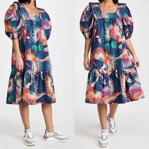 FARM RIO Navy Colorful Toucans Midi Dress